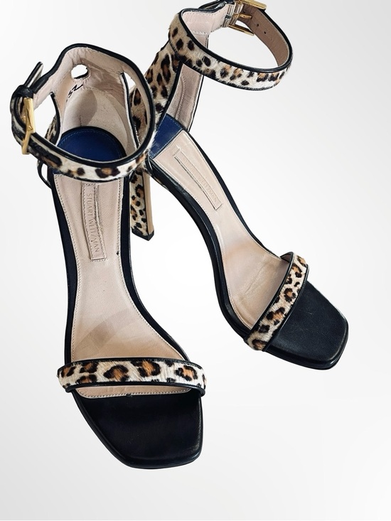 Stuart Weitzman Shoes - Stuart Weitzman Black Sandals with Leopard Print Trim in 37